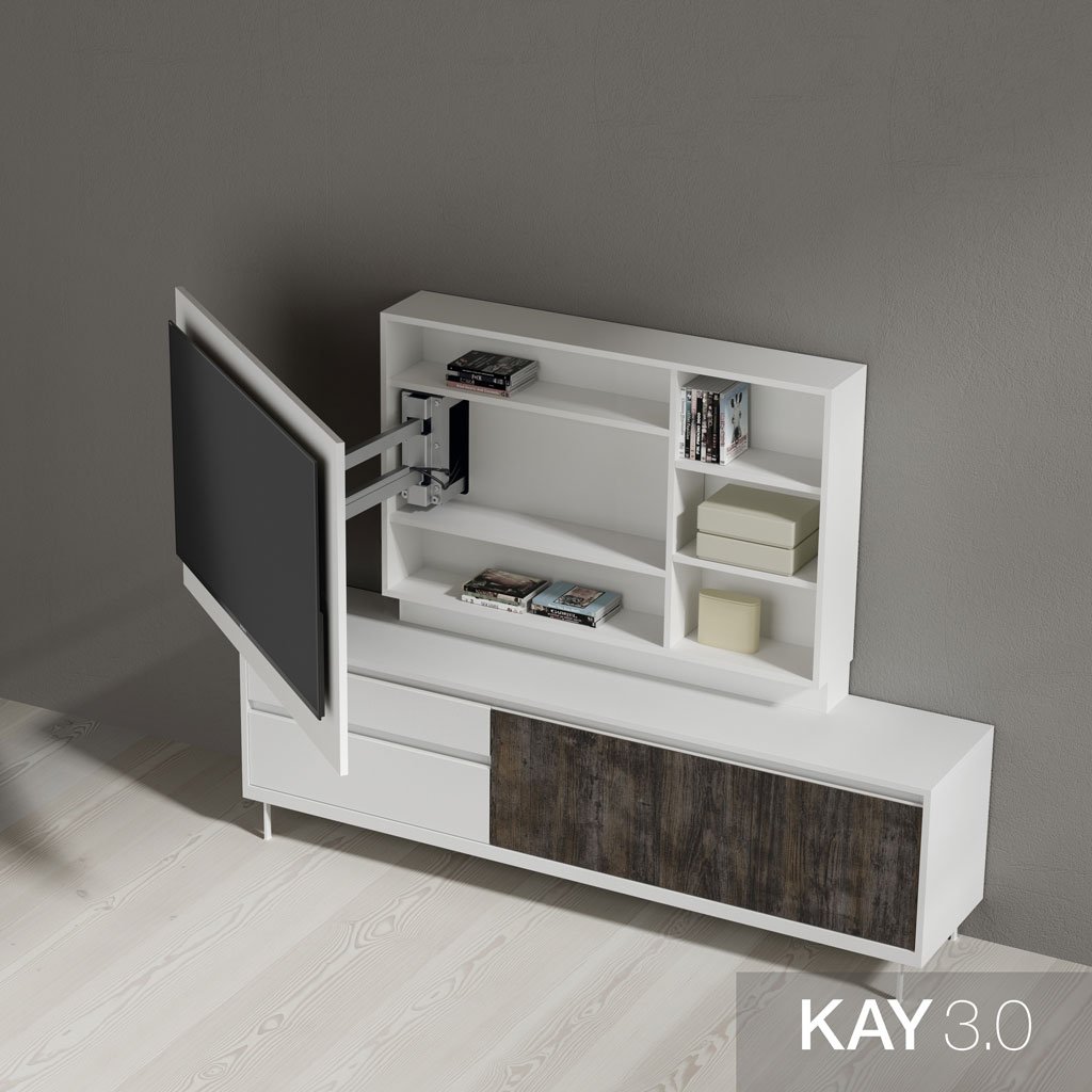 Mueble salón C4 de Treku. Mueble bajo con estantería colgada.